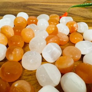 White And Orange Selenite Assorted Crystal Tumbled Stones, Polished Tumbled Gemstones