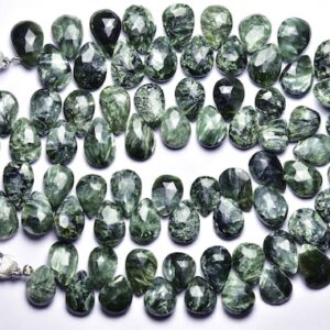 8 inches - Beautiful Natural Faceted Seraphinite Pear Briolette - Size is 8x11-8x12 mm #1728 8 inches - Beautiful Natural Faceted Seraphinite Pear Briolette - Size is 8x11-8x12 mm #1728