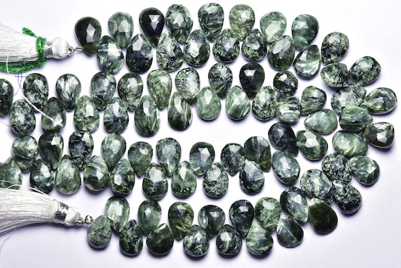 8 Inches - Beautiful Natural Faceted Seraphinite Pear Briolette - Size Is 8x11-8x12 Mm #1728
