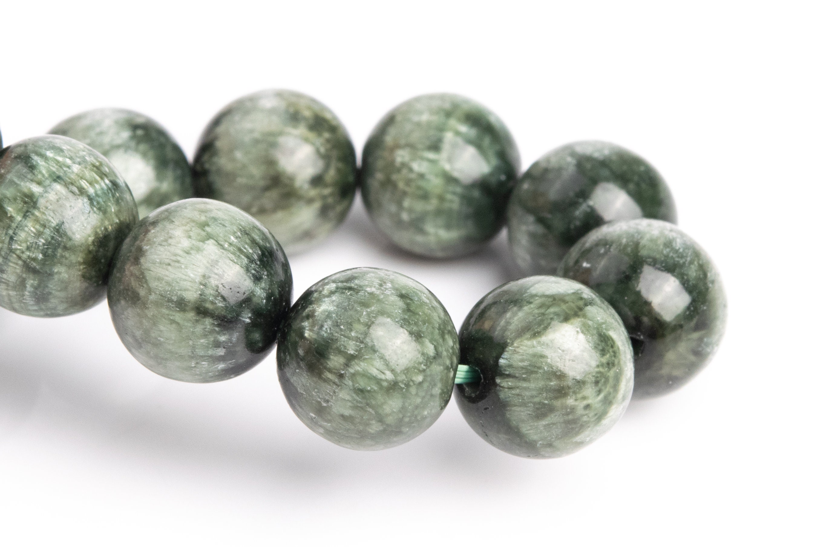 10-11mm Seraphinite Beads Green Bracelet Grade Aaa Genuine Natural Round Gemstone 7.5" (121508h-3050)