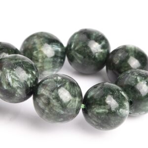 10-11MM Seraphinite Beads Deep Green Bracelet Grade AA Genuine Natural Round Gemstone 7.5" (121371h-3007)