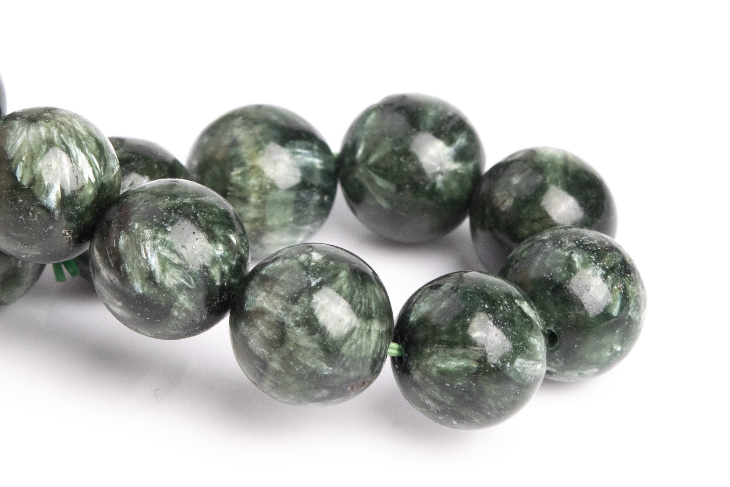 10-11mm Seraphinite Beads Deep Green Bracelet Grade Aa Genuine Natural Round Gemstone 7.5" (121371h-3007)