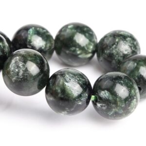 10-11MM Seraphinite Beads Deep Green Bracelet Grade A+ Genuine Natural Round Gemstone 8" (121511h-3050)