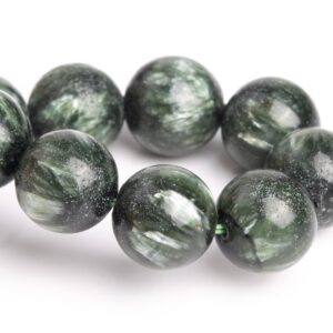 10-11MM Seraphinite Beads Deep Green Bracelet Grade A+ Genuine Natural Round Gemstone 8" (121509h-3050)