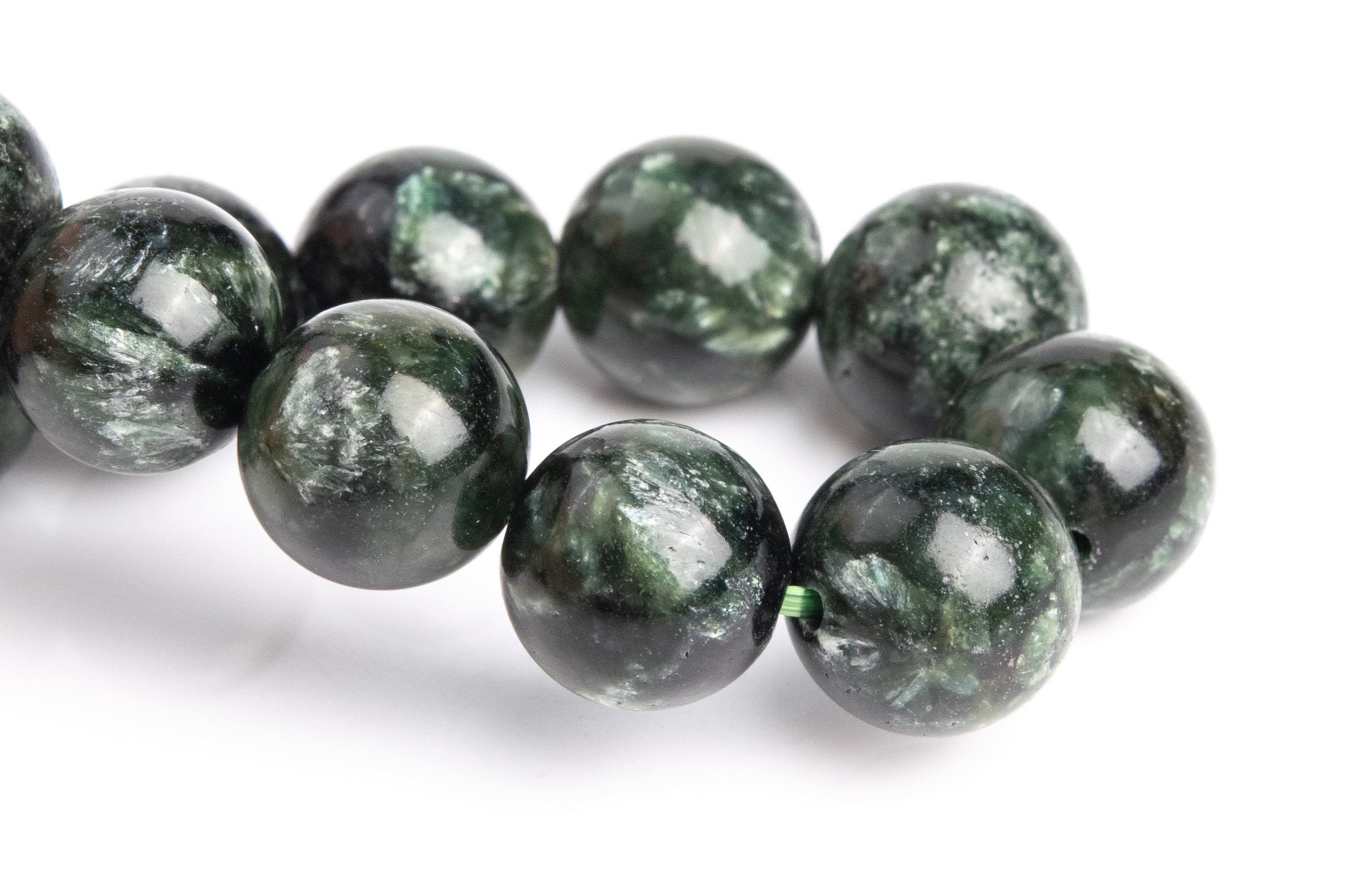 10-11mm Seraphinite Beads Deep Green Bracelet Grade A+ Genuine Natural Round Gemstone 8" (121511h-3050)
