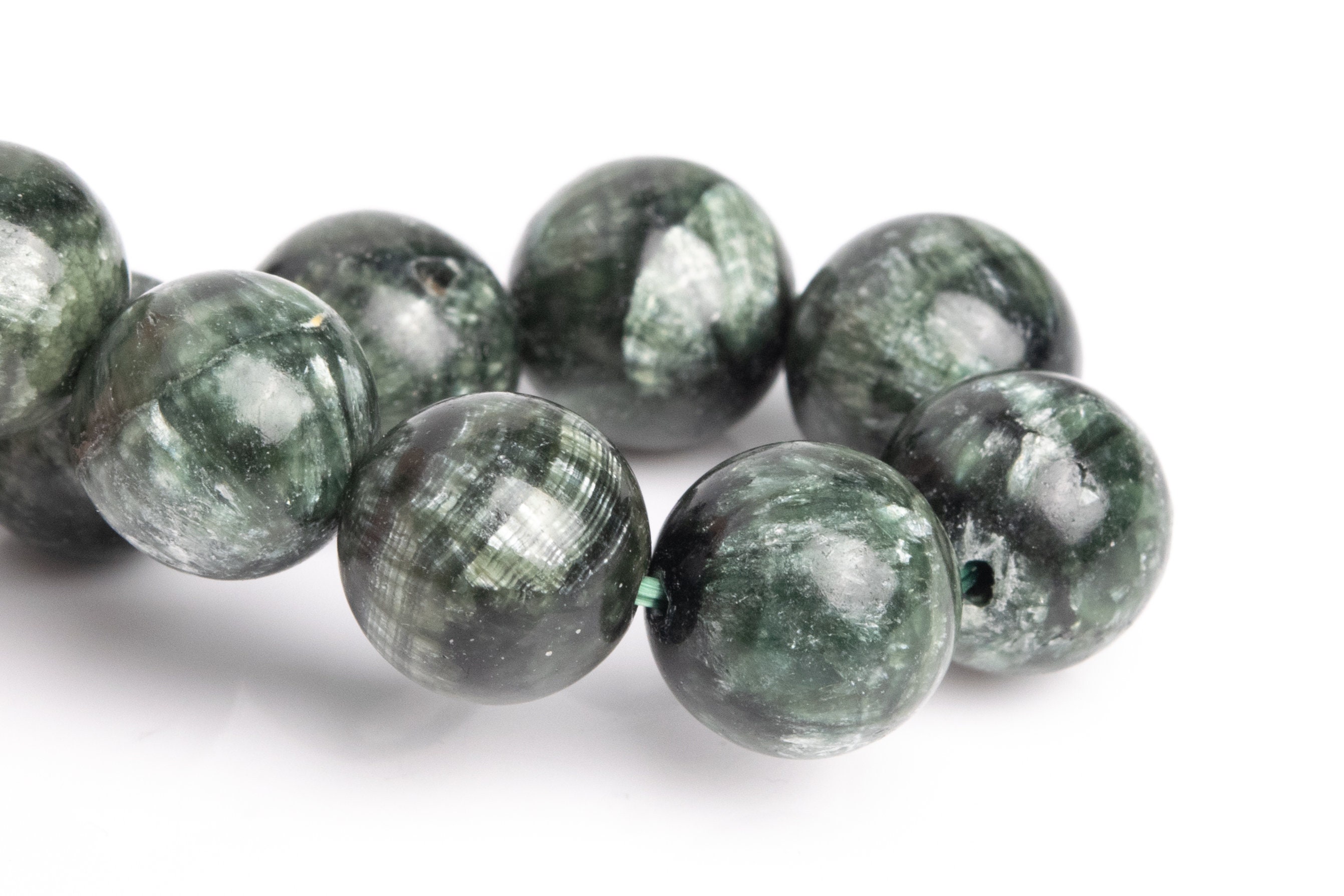 11-12mm Seraphinite Beads Green Bracelet Grade Aa Genuine Natural Round Gemstone 8" (121516h-3063)