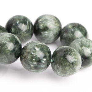 11-12MM Seraphinite Beads Green Bracelet Grade AA Genuine Natural Round Gemstone 8" (121515h-3063)