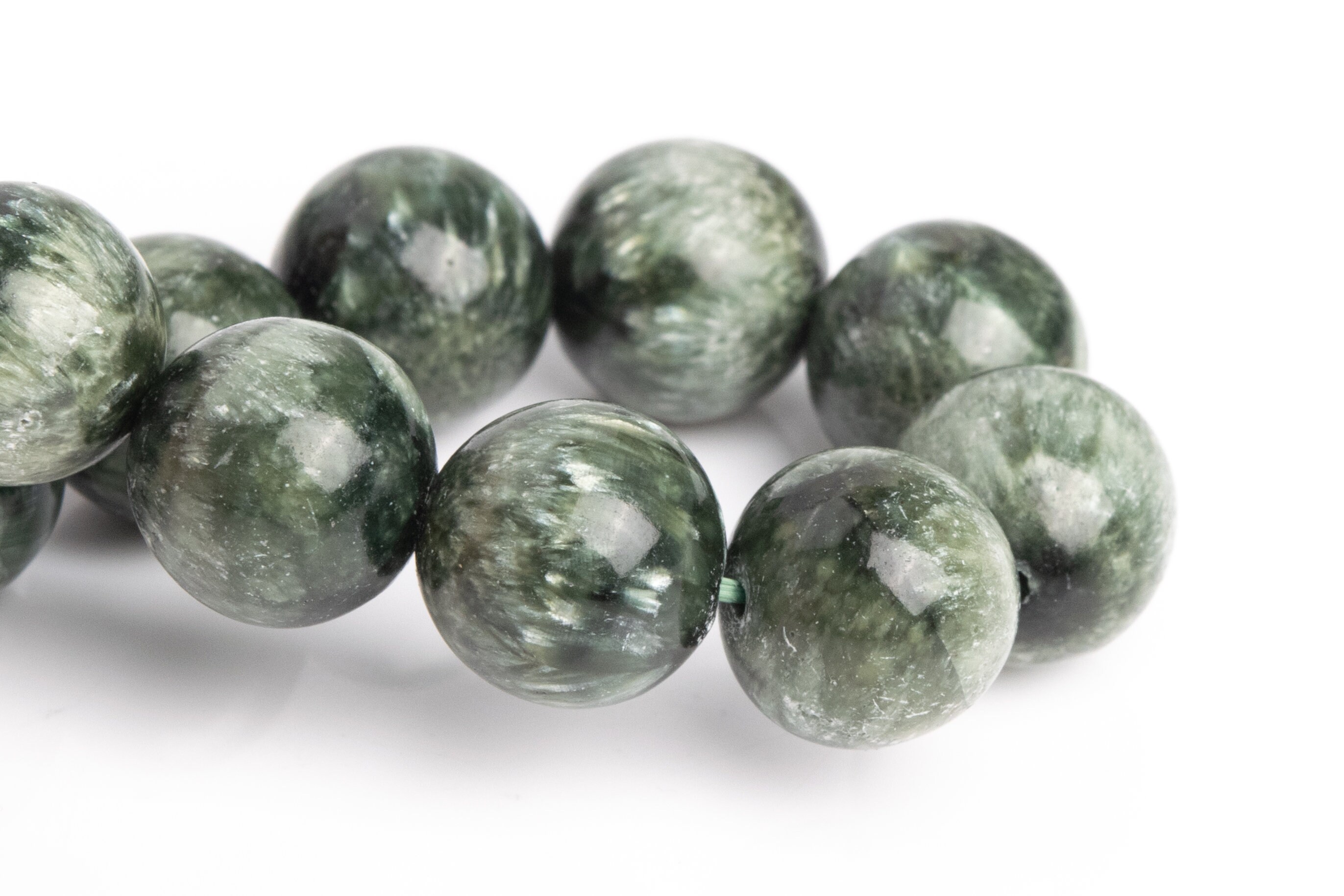 11-12mm Seraphinite Beads Green Bracelet Grade Aa Genuine Natural Round Gemstone 8" (121515h-3063)