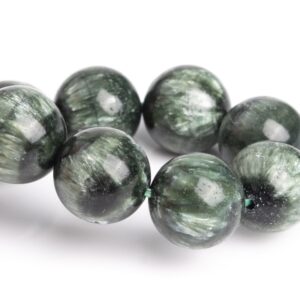 11-12MM Seraphinite Beads Deep Green Bracelet Grade AA Genuine Natural Round Gemstone 8" (121375h-3007)
