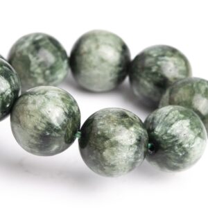 11-12MM Seraphinite Beads Green Bracelet Grade AA Genuine Natural Round Gemstone 8" (121376h-3047)