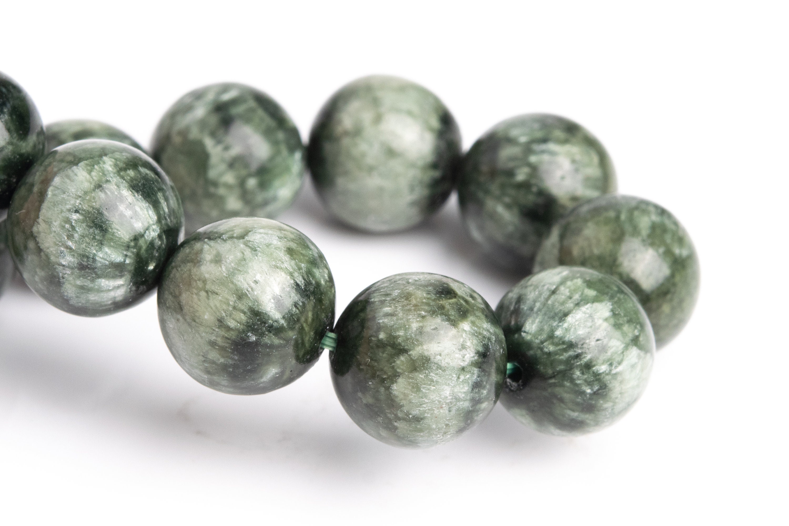 11-12mm Seraphinite Beads Green Bracelet Grade Aa Genuine Natural Round Gemstone 8" (121376h-3047)
