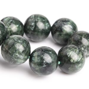 11-12MM Seraphinite Beads Deep Green Bracelet Grade AA Genuine Natural Round Gemstone 8" (121514h-3050)
