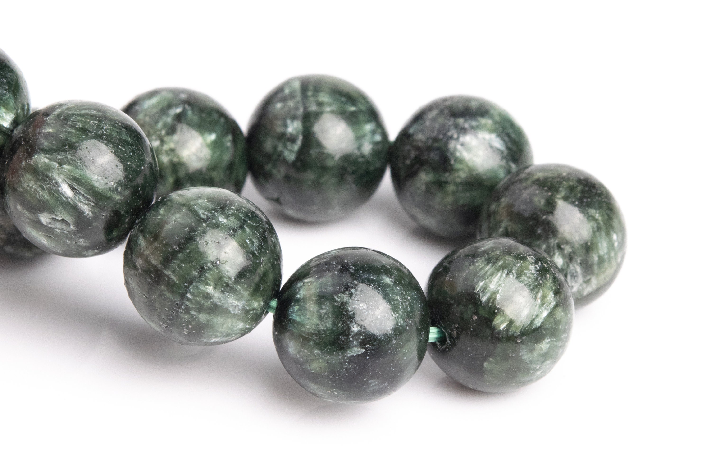 11-12mm Seraphinite Beads Deep Green Bracelet Grade Aa Genuine Natural Round Gemstone 8" (121514h-3050)