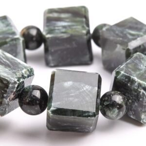 11-12MM Seraphinite Beads Bracelet Grade AAA Genuine Natural Beveled Edge Faceted Cube Gemstone 7.5" Bulk Lot Options (121746h-1600)
