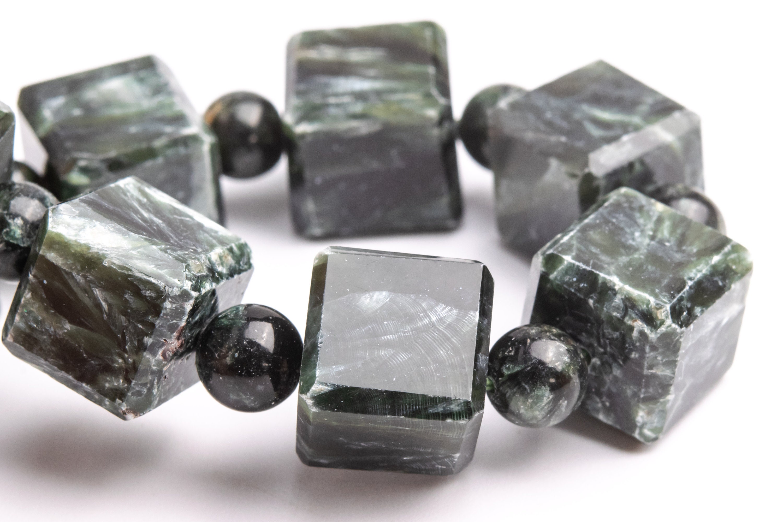 11-12mm Seraphinite Beads Bracelet Grade Aaa Genuine Natural Beveled Edge Faceted Cube Gemstone 7.5" Bulk Lot Options (121746h-1600)