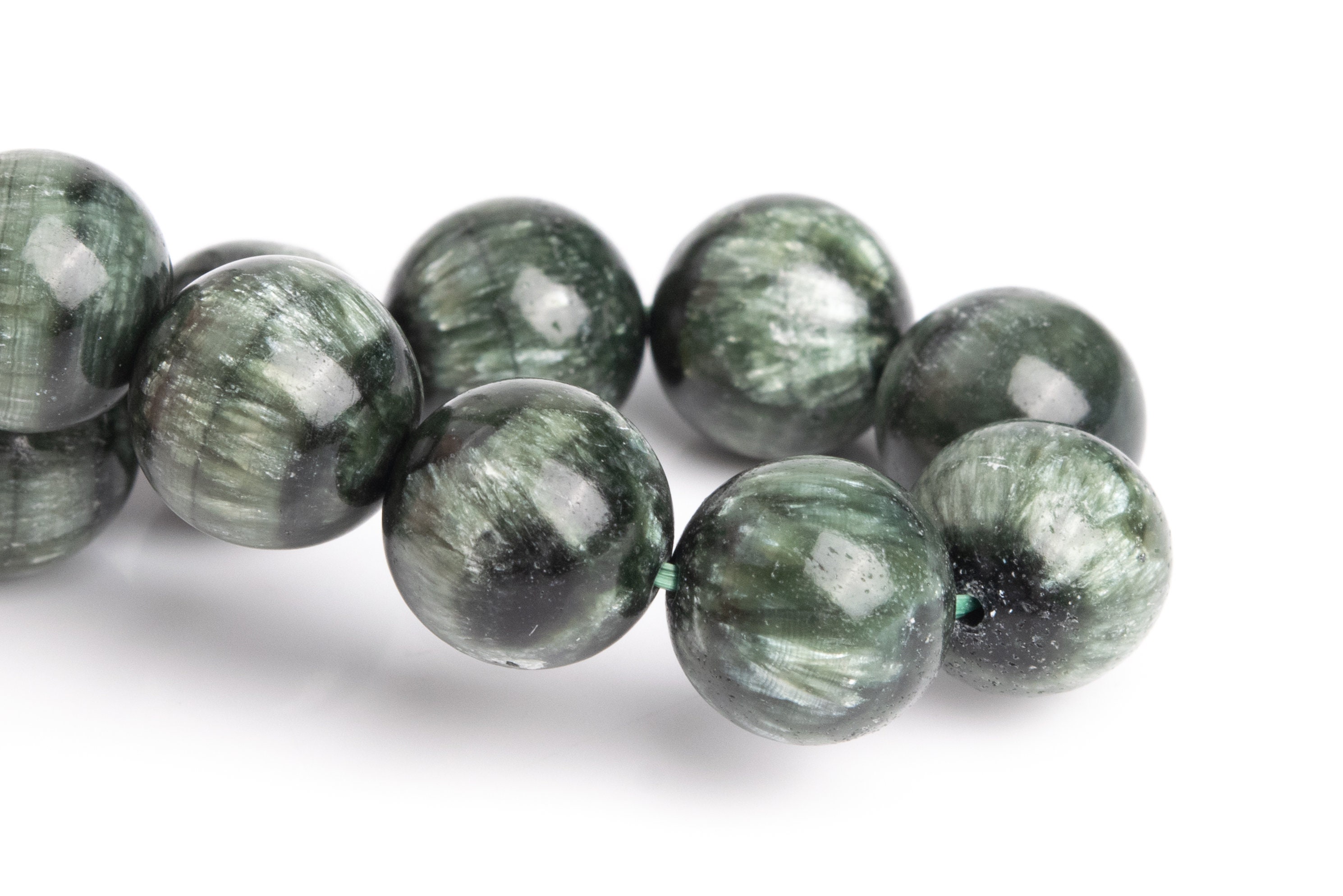 11-12mm Seraphinite Beads Deep Green Bracelet Grade Aa Genuine Natural Round Gemstone 8" (121375h-3007)
