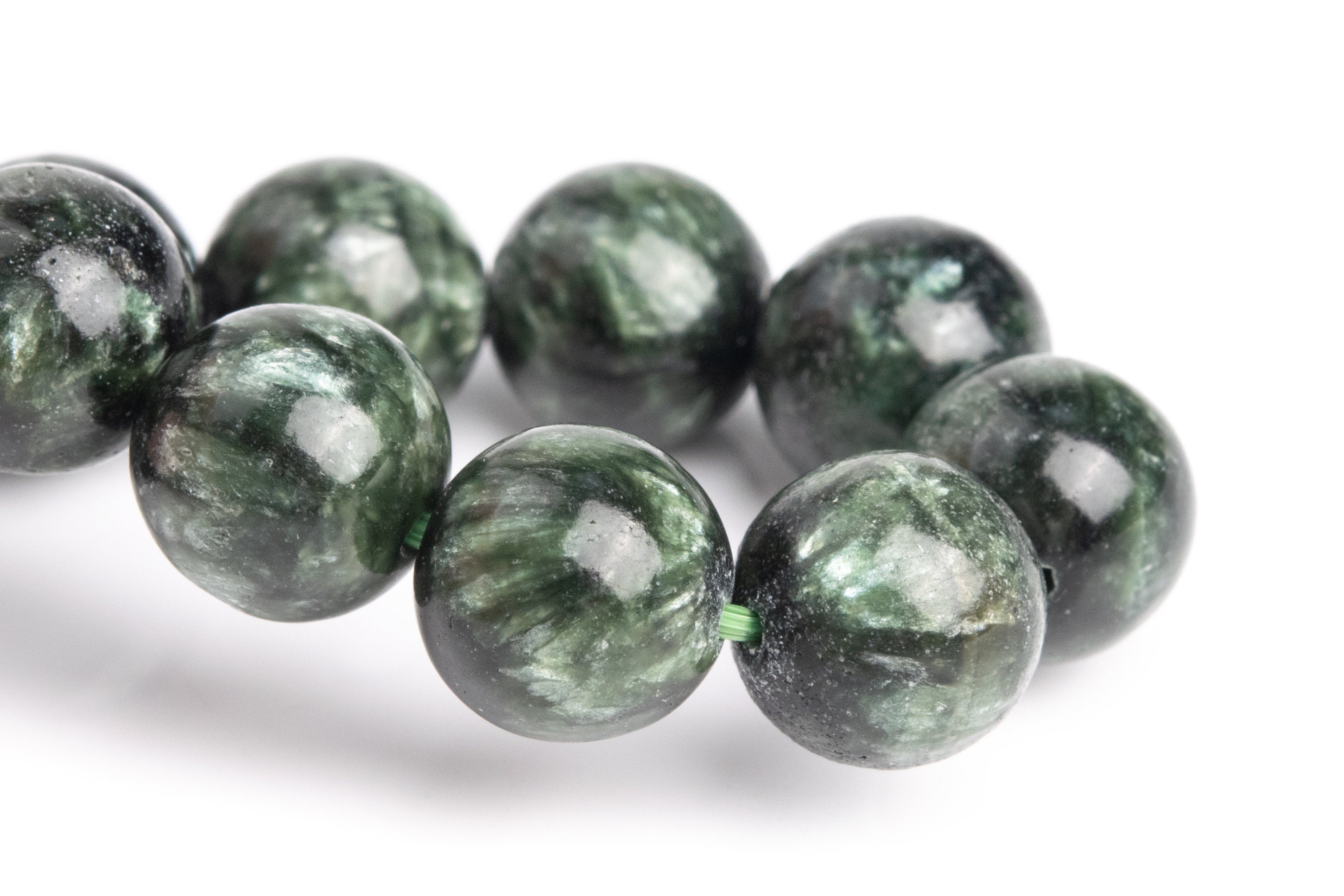 11mm Seraphinite Beads Deep Green Bracelet Grade Aa Genuine Natural Round Gemstone 7.5" (121513h-3050)