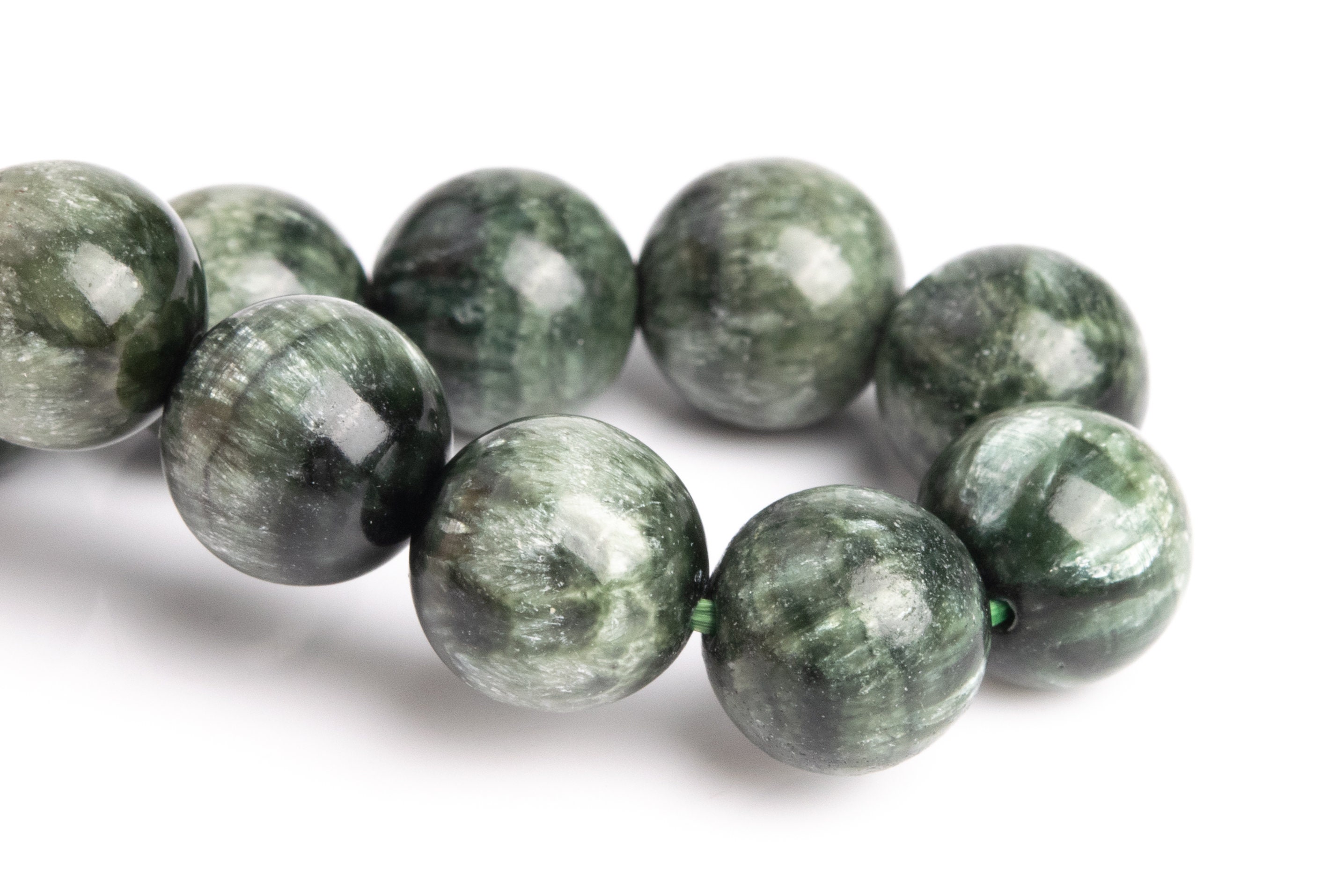 11mm Seraphinite Beads Green Bracelet Grade Aa Genuine Natural Round Gemstone 7.5" (121373h-3007)