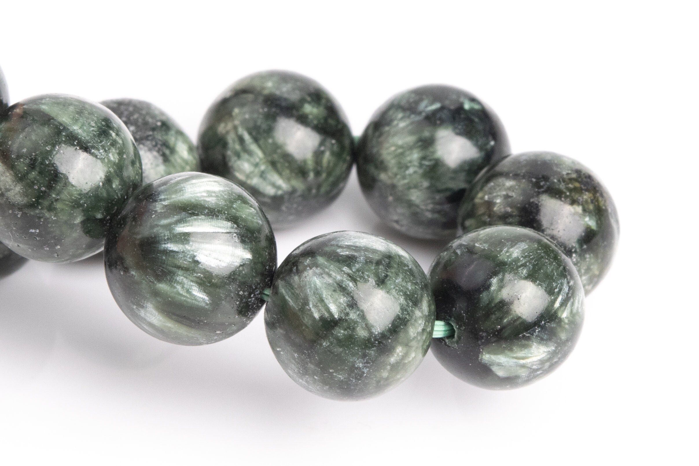 12-13mm Seraphinite Beads Green Bracelet Grade Aa Genuine Natural Round Gemstone 8" (121521h-3063)
