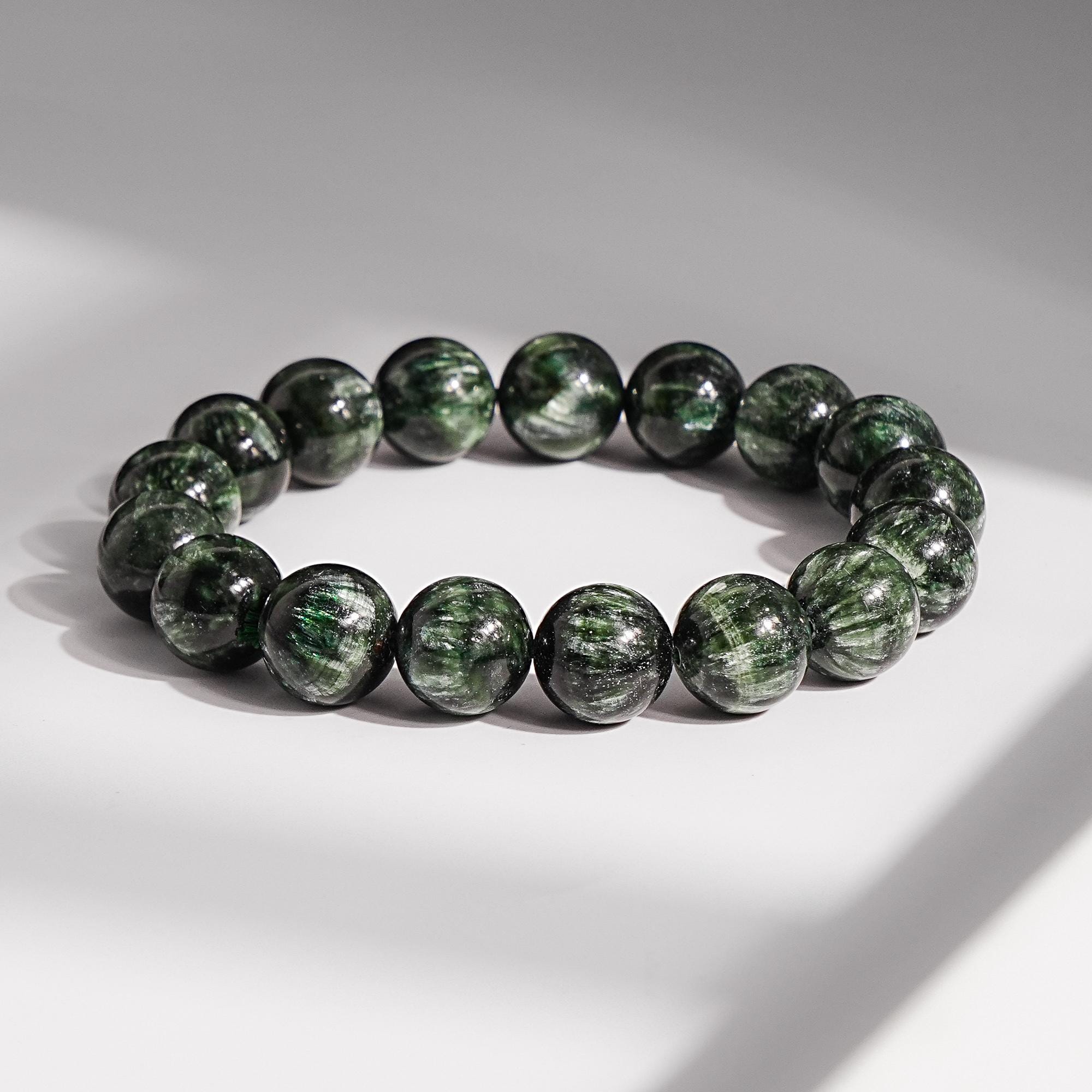 12/13mm Green Seraphinite Aaa Round Big Size Beads Gemstone Bracelet For Men And Women