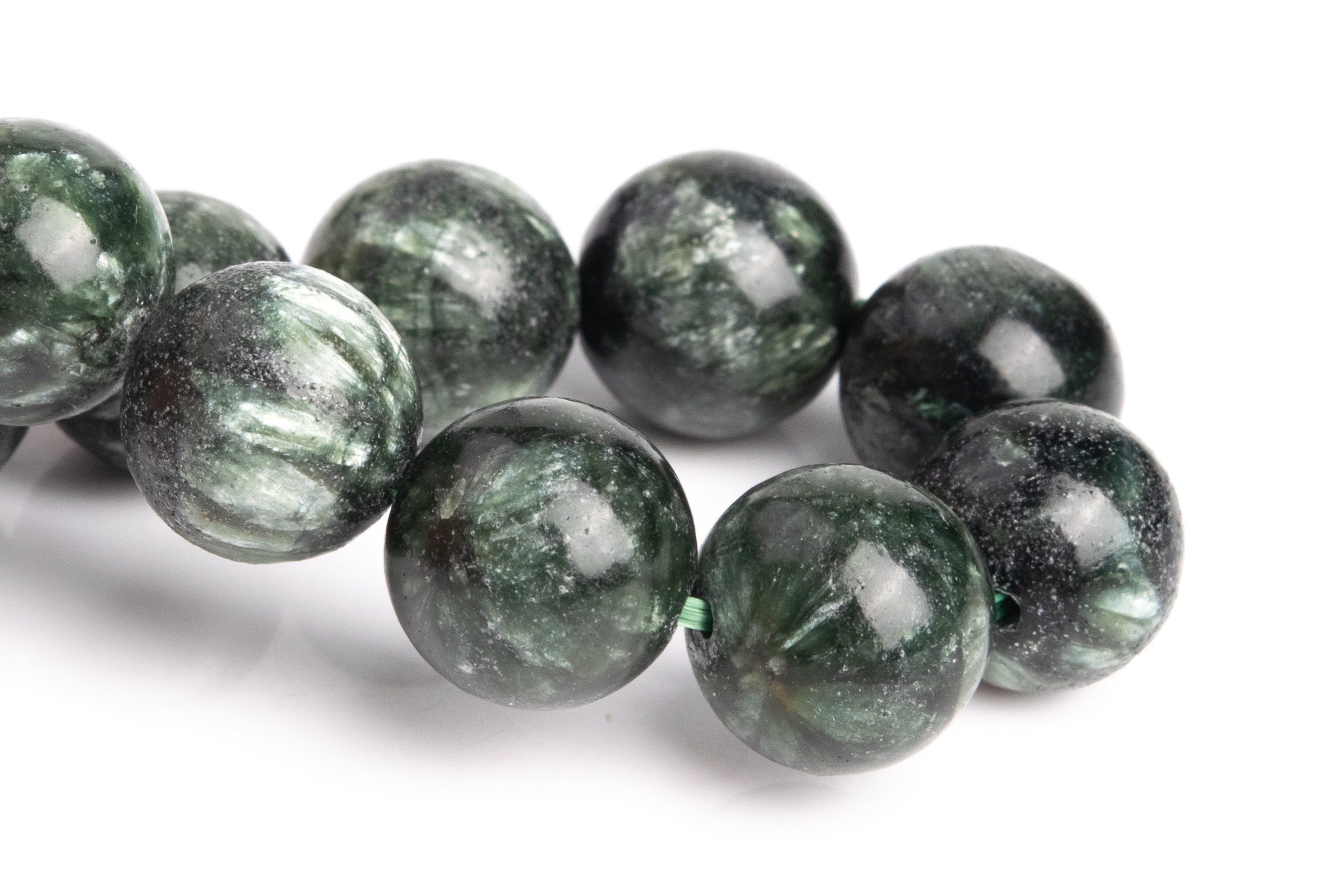 12mm Seraphinite Beads Deep Green Bracelet Grade Aa Genuine Natural Round Gemstone 8" (121378h-3047)