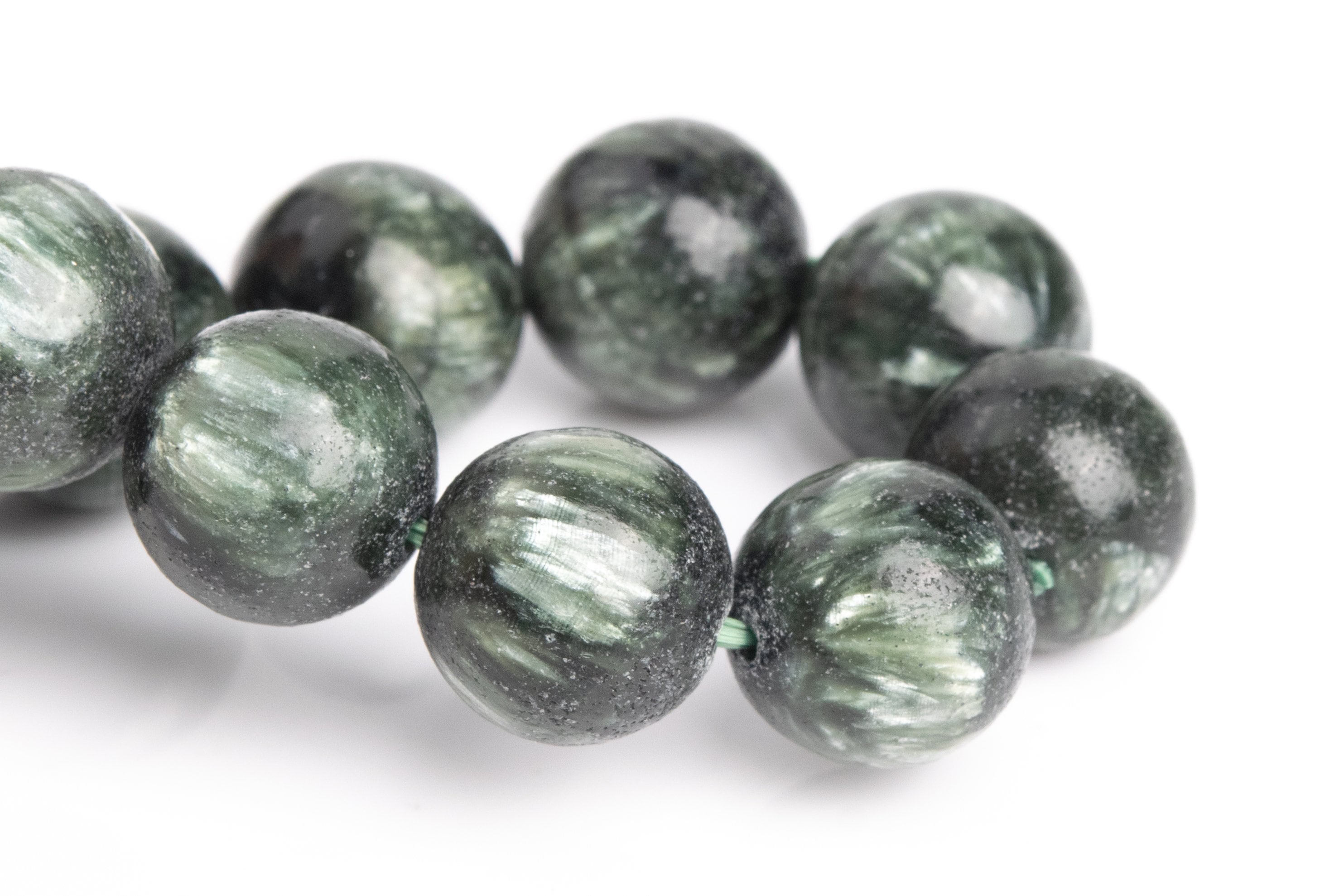 12mm Seraphinite Beads Green Bracelet Grade Aa Genuine Natural Round Gemstone 8" (121519h-3063)