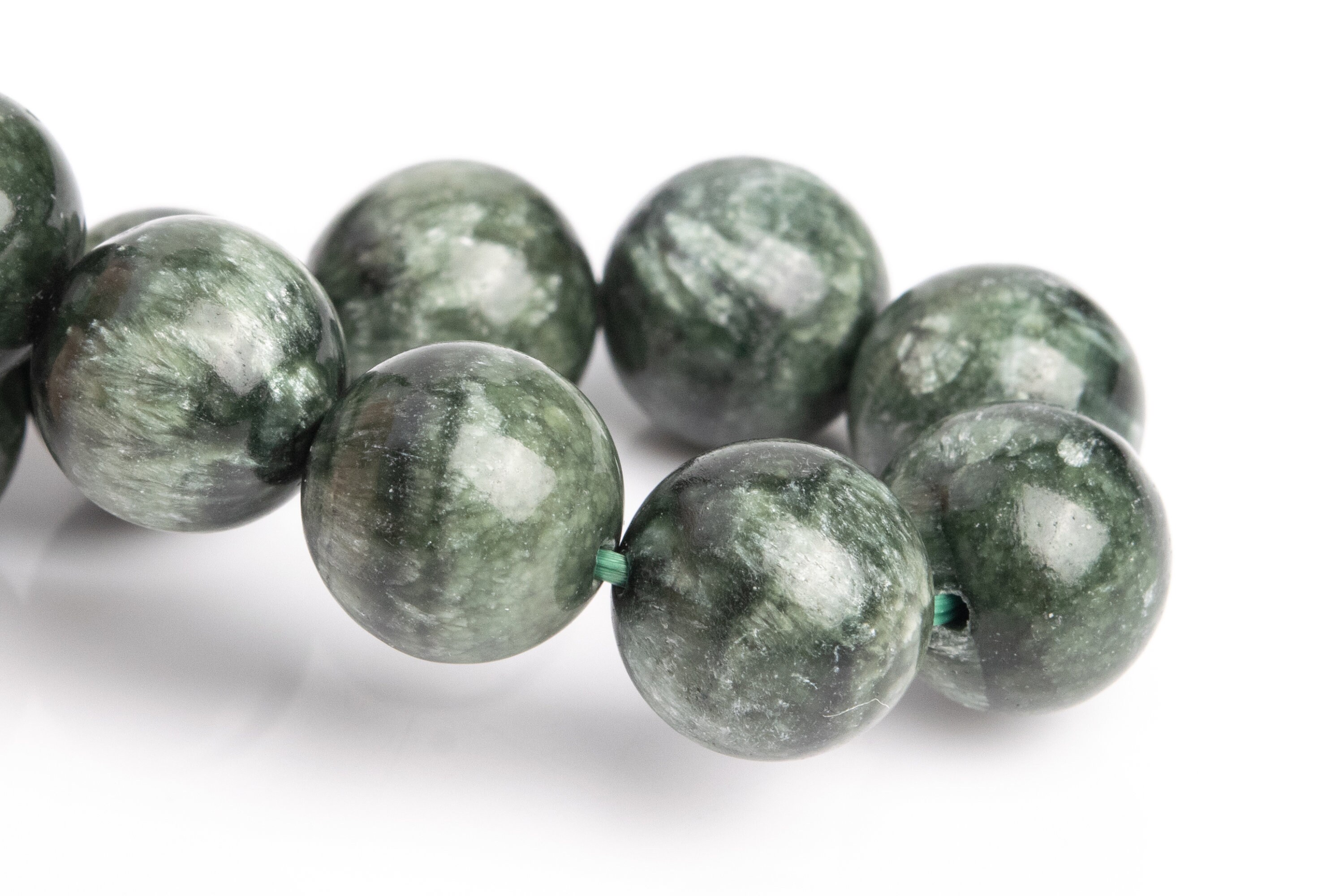 12mm Seraphinite Beads Green Bracelet Grade Aa Genuine Natural Round Gemstone 8" (121518h-3063)