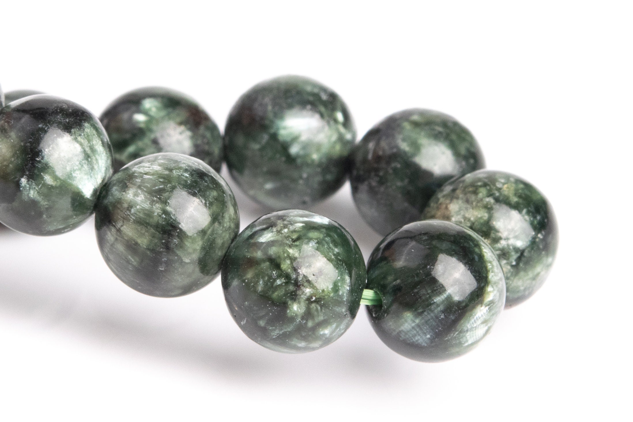 8-9mm Seraphinite Beads Deep Green Bracelet Grade Aa Genuine Natural Round Gemstone 7" (121499h-3048)