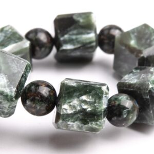 9-10MM Seraphinite Beads Deep Green Bracelet Grade AAA Genuine Natural Beveled Edge Faceted Cube Gemstone 7" Bulk Lot Options (121744h-1597)