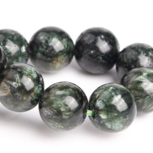 9-10MM Seraphinite Beads Deep Green Bracelet Grade A+ Genuine Natural Round Gemstone 7.5" (121504h-3048)