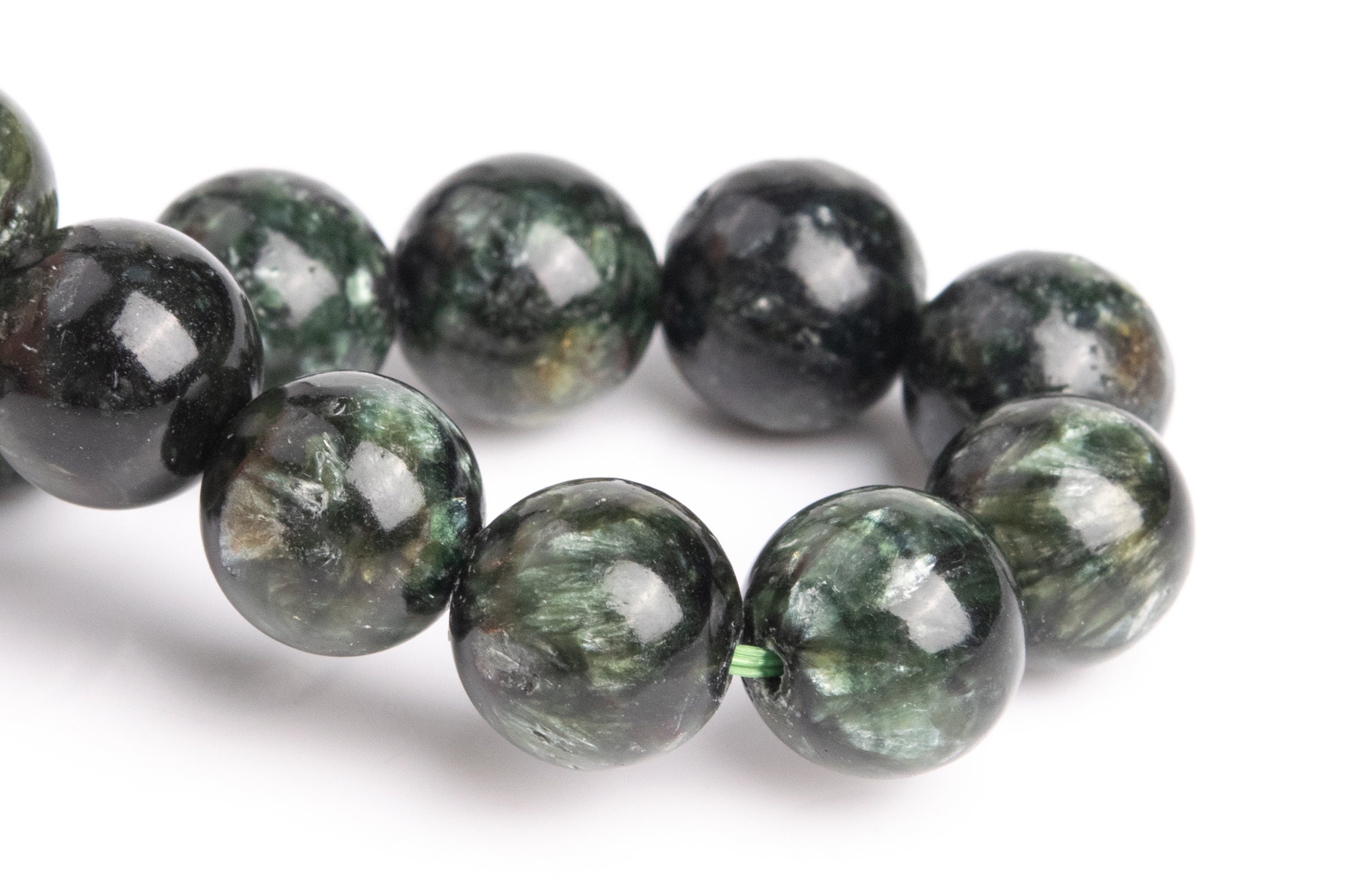 9-10mm Seraphinite Beads Deep Green Bracelet Grade A+ Genuine Natural Round Gemstone 7.5" (121504h-3048)