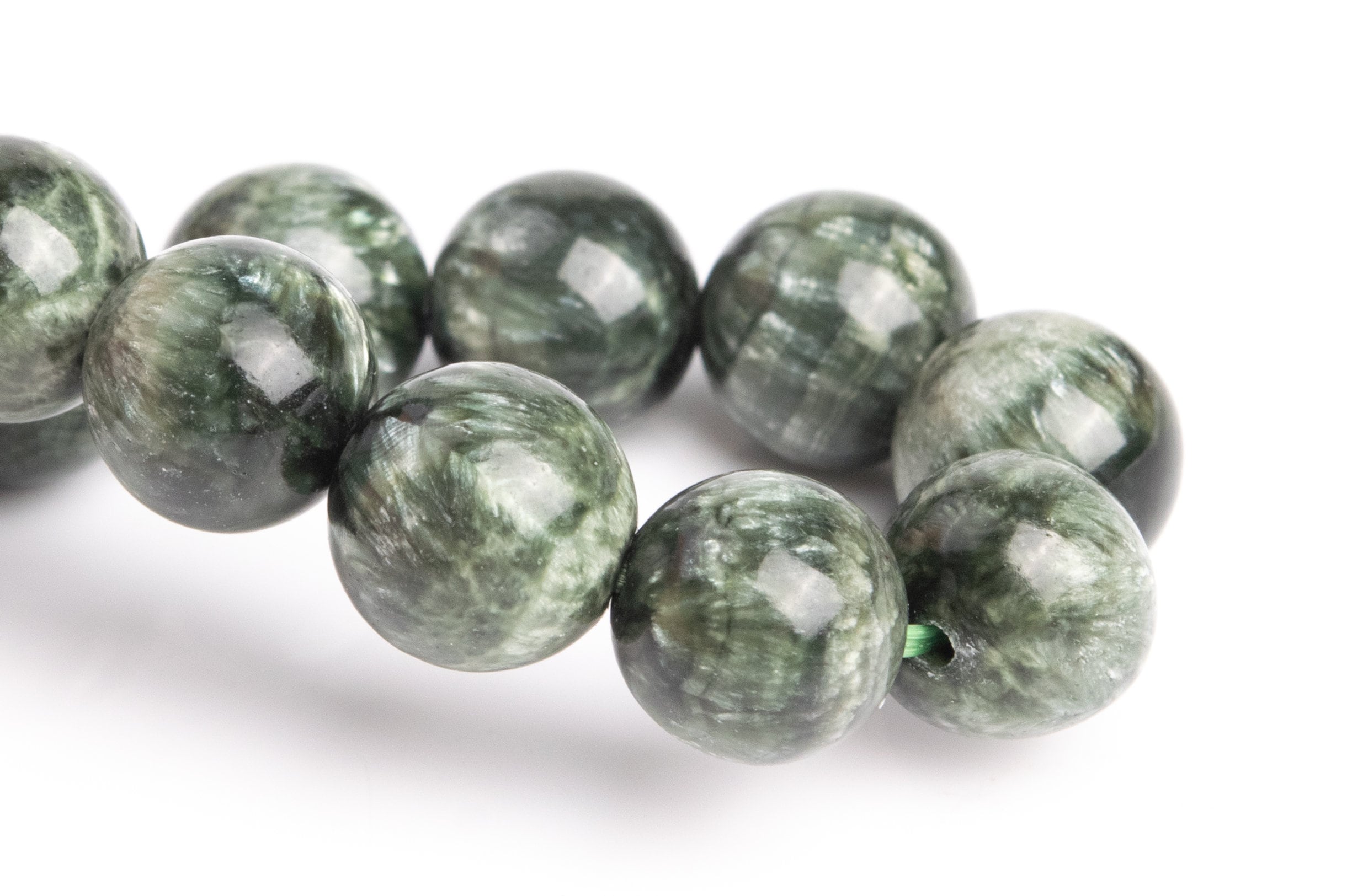 9-10mm Seraphinite Beads Green Bracelet Grade Aaa Genuine Natural Round Gemstone 7.5" (121503h-3048)