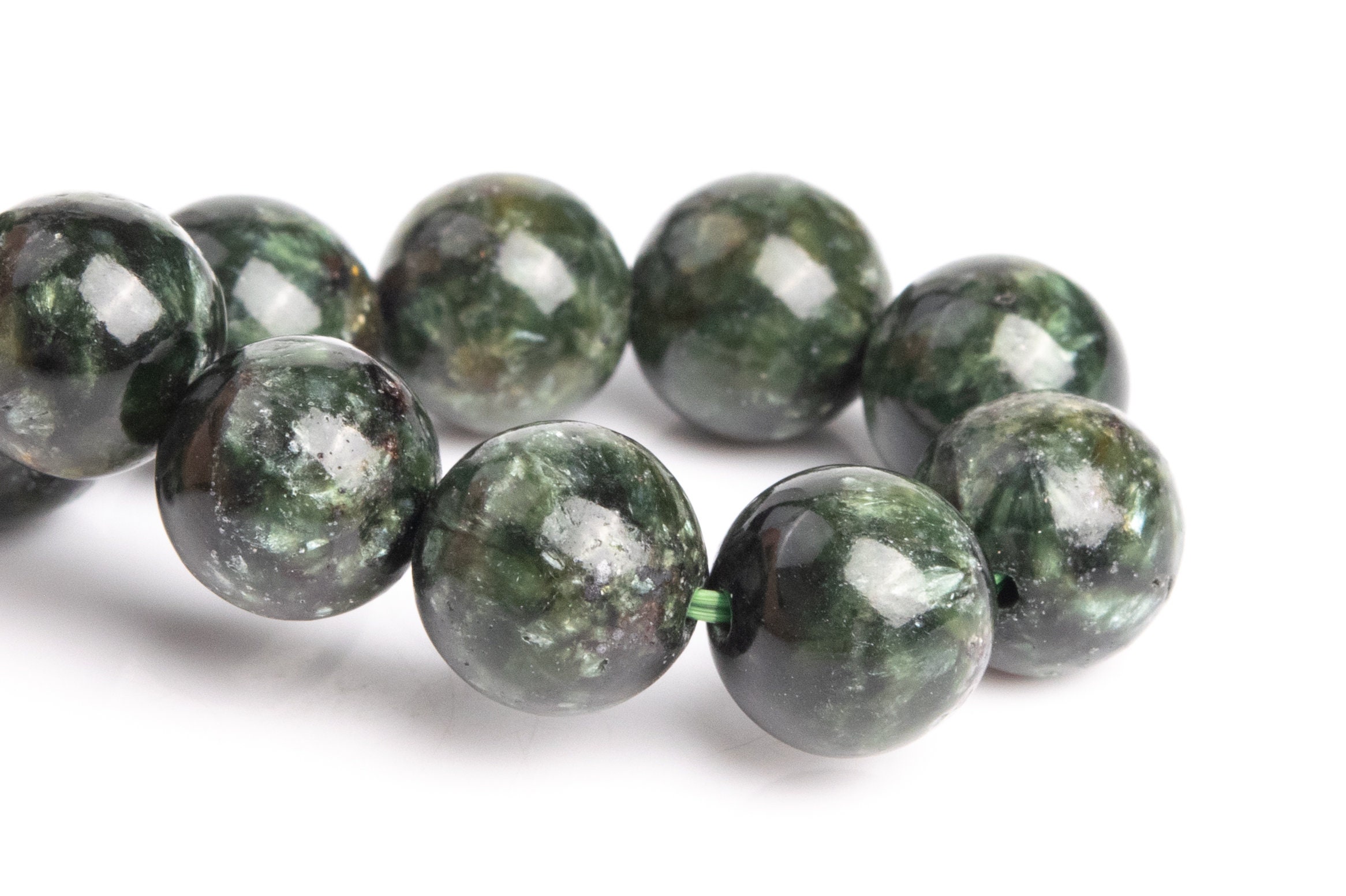 9mm Seraphinite Beads Deep Green Bracelet Grade A+ Genuine Natural Round Gemstone 7" (121501h-3048)