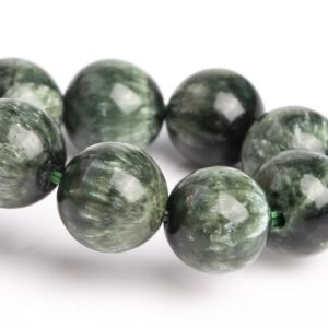 9MM Seraphinite Beads Green Bracelet Grade AAA Genuine Natural Round Gemstone 7" (121502h-3048)