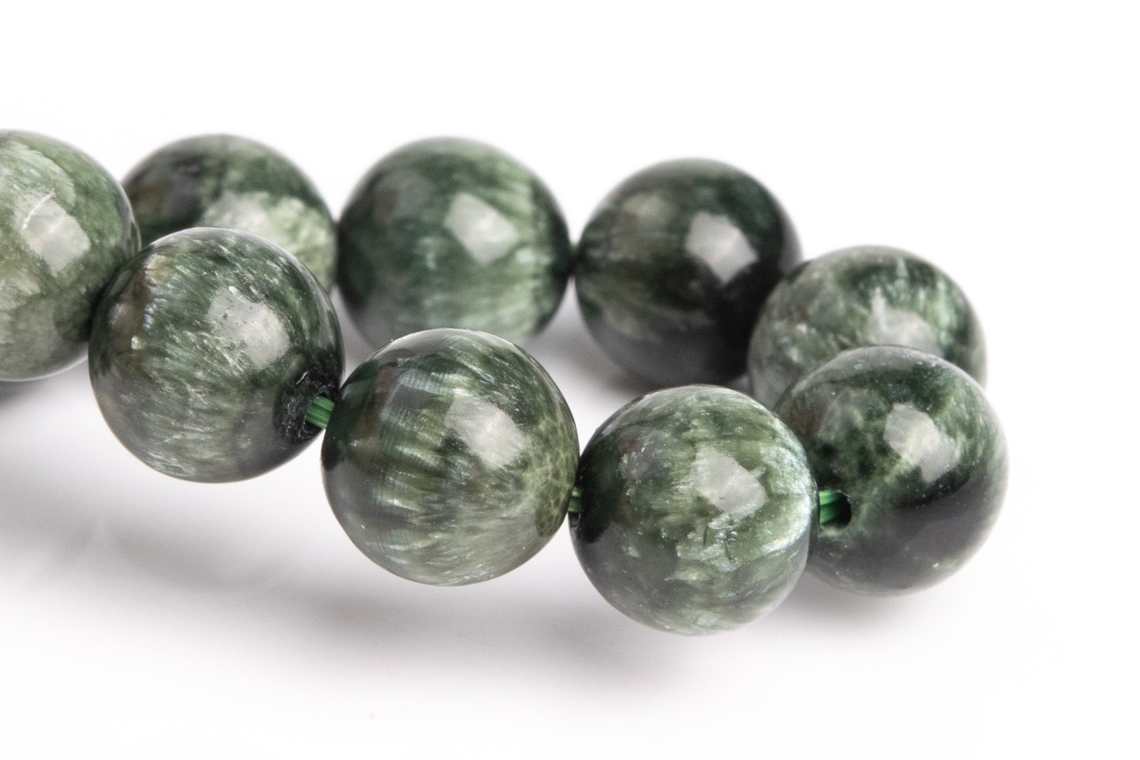 9mm Seraphinite Beads Green Bracelet Grade Aaa Genuine Natural Round Gemstone 7" (121502h-3048)