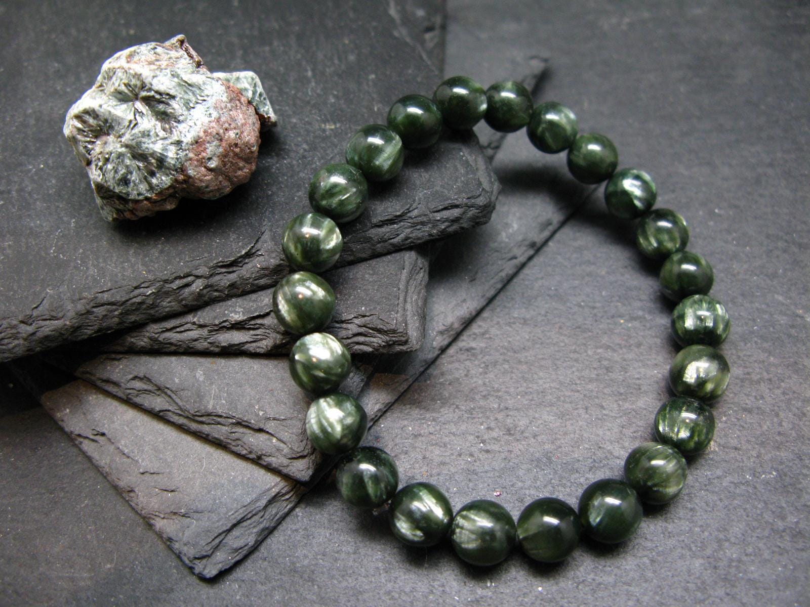 Aaa Grade Seraphinite Clinochlore Genuine Bracelet ~ 7 Inches  ~  8mm Round Beads