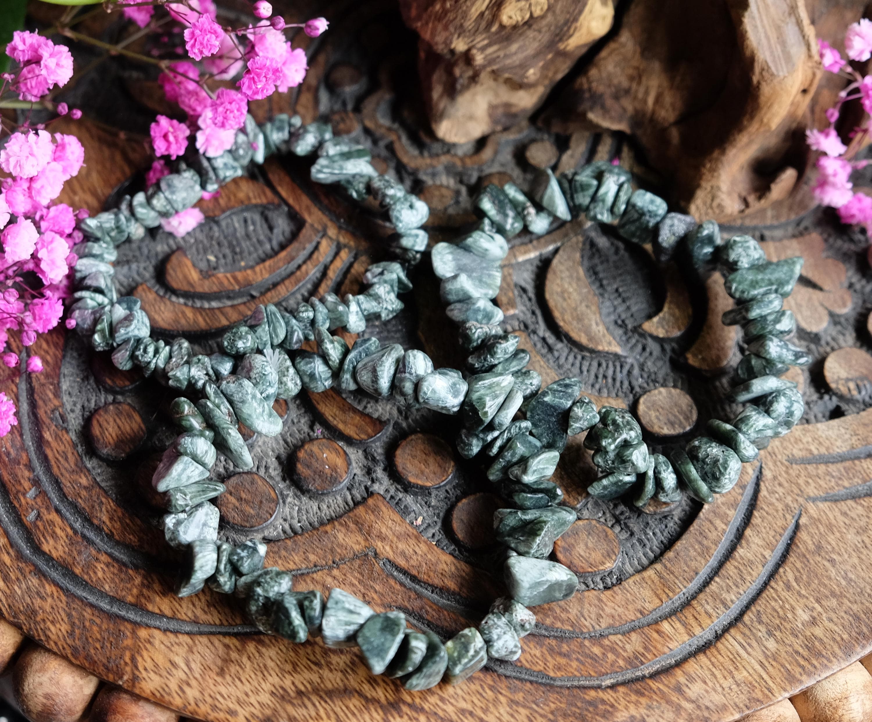 Seraphinite Chatoyant Gorgeous Quality Chunky Chip Stretch Bracelet Prosperity & Abundance