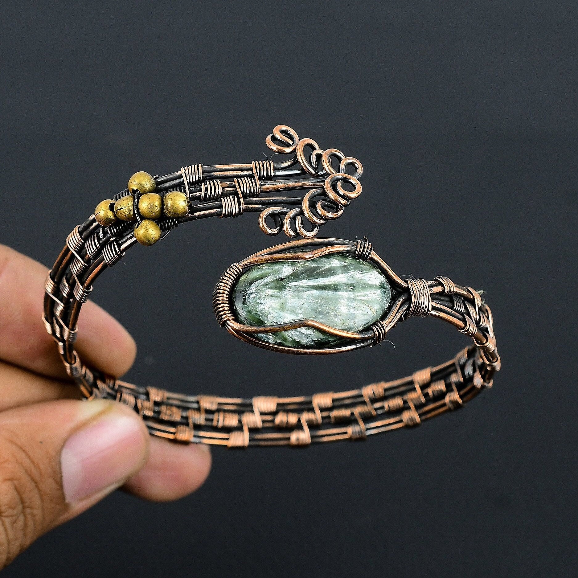 Seraphinite Copper Cuff Bracelet Seraphinite Bracelet Copper Wire Wrapped Bracelet Wire Wrapped Jewelry Handmade Jewelry Gift For Her Mother