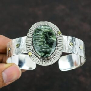 Seraphinite Cuff Bracelet: Handmade 925 Sterling Silver Adjustable Bangle