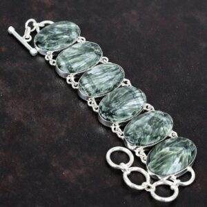Seraphinite Gemstone Bracelet, Handmade 925 Sterling Silver Jewelry