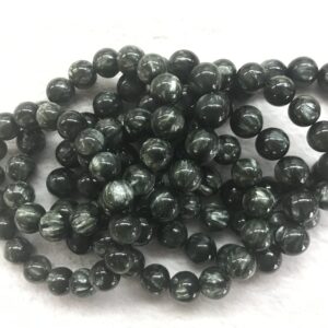 Genuine Seraphinite 12mm - 14mm Round Natural Green Gemstone Beads Grade AA Finished Jewelry Bracelet Supply - 1piece