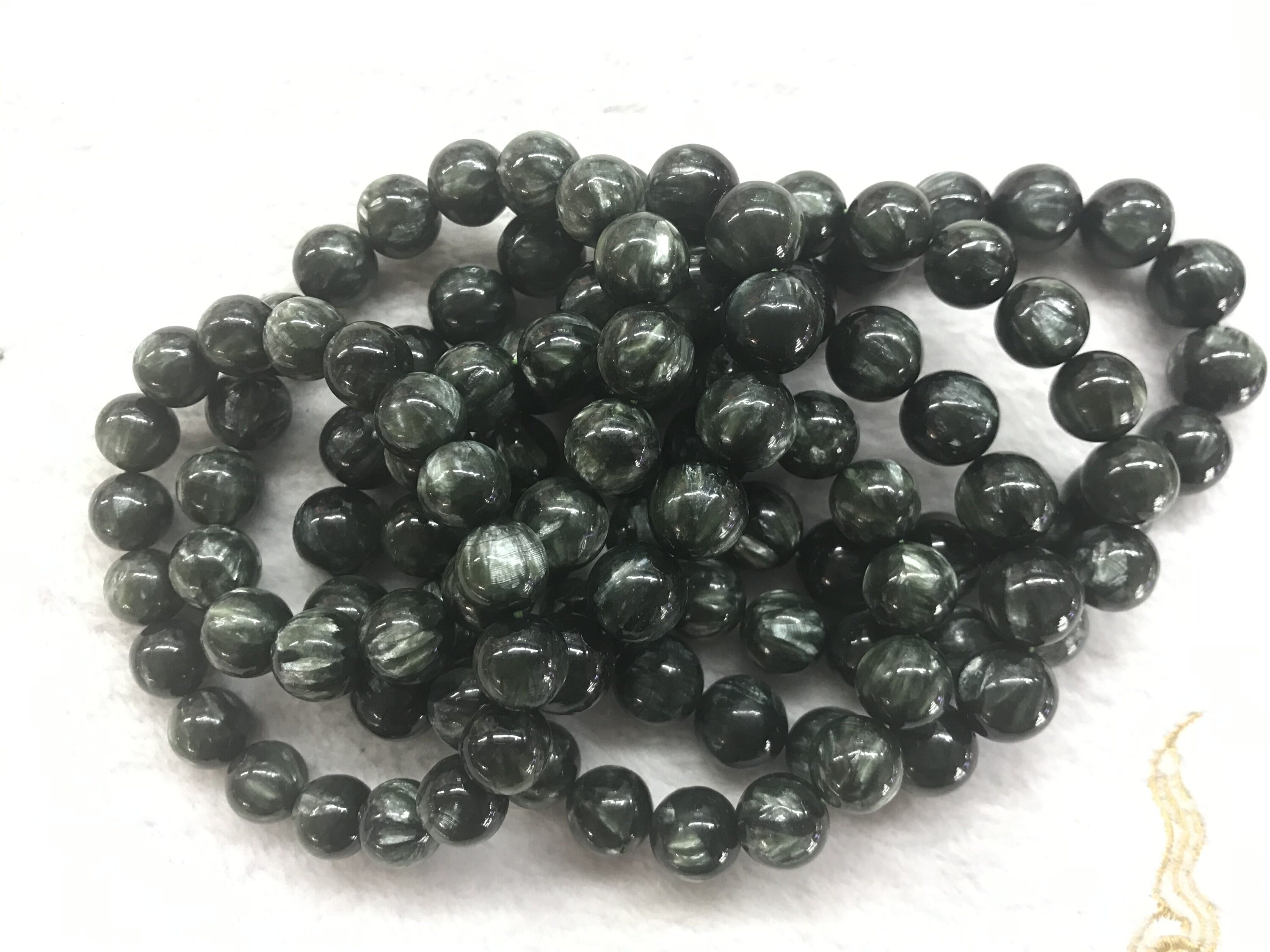 Genuine Seraphinite 12mm - 14mm Round Natural Green Gemstone Beads Grade Aa Finished Jewelry Bracelet Supply - 1piece