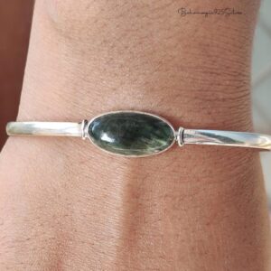 Genuine Seraphinite Bracelet, 925 Sterling Silver Gemstone Bangle Jewelry, Women Gift Item