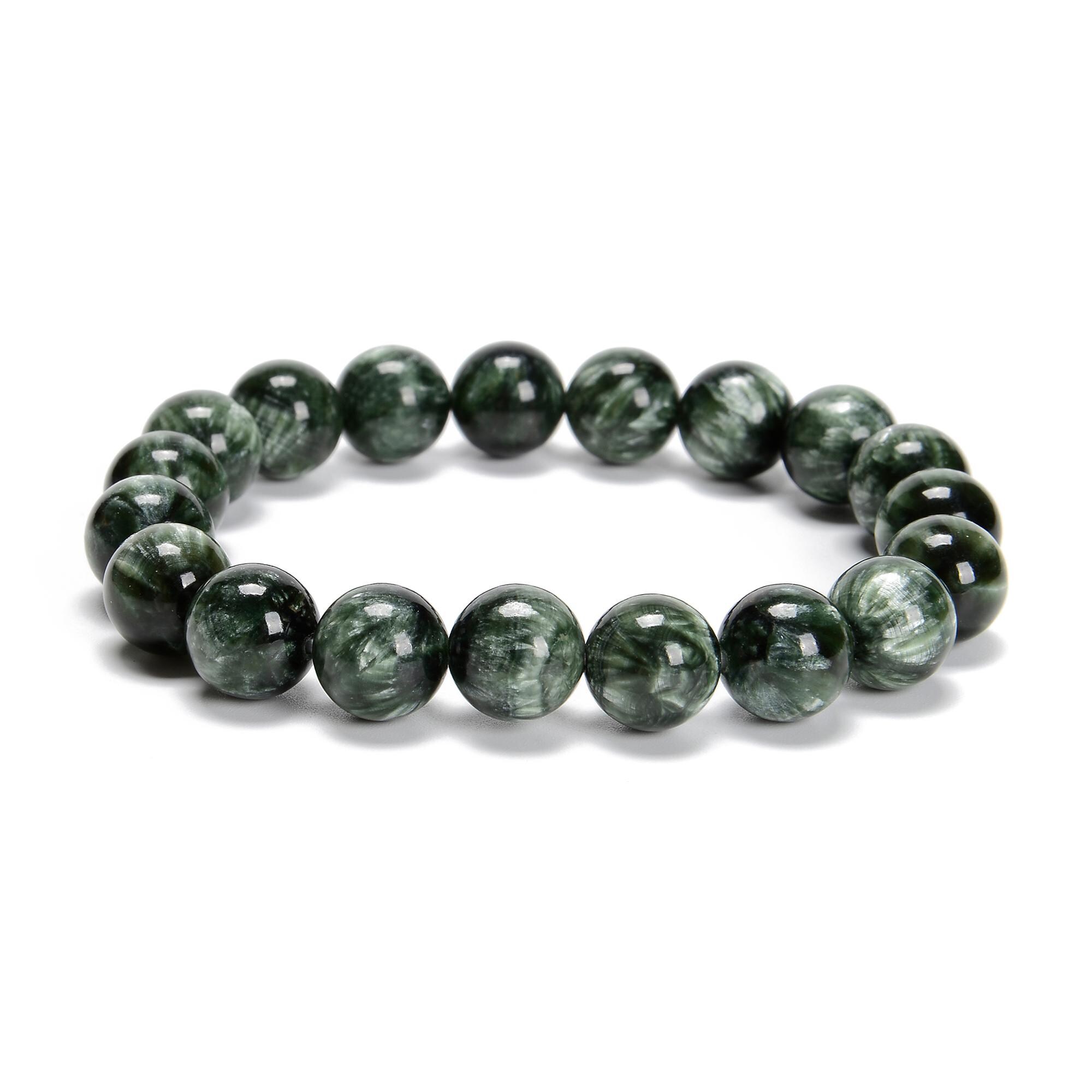 Grade Aaa Seraphinite Smooth Round Beaded Bracelet Size 10mm 7.5'' Length