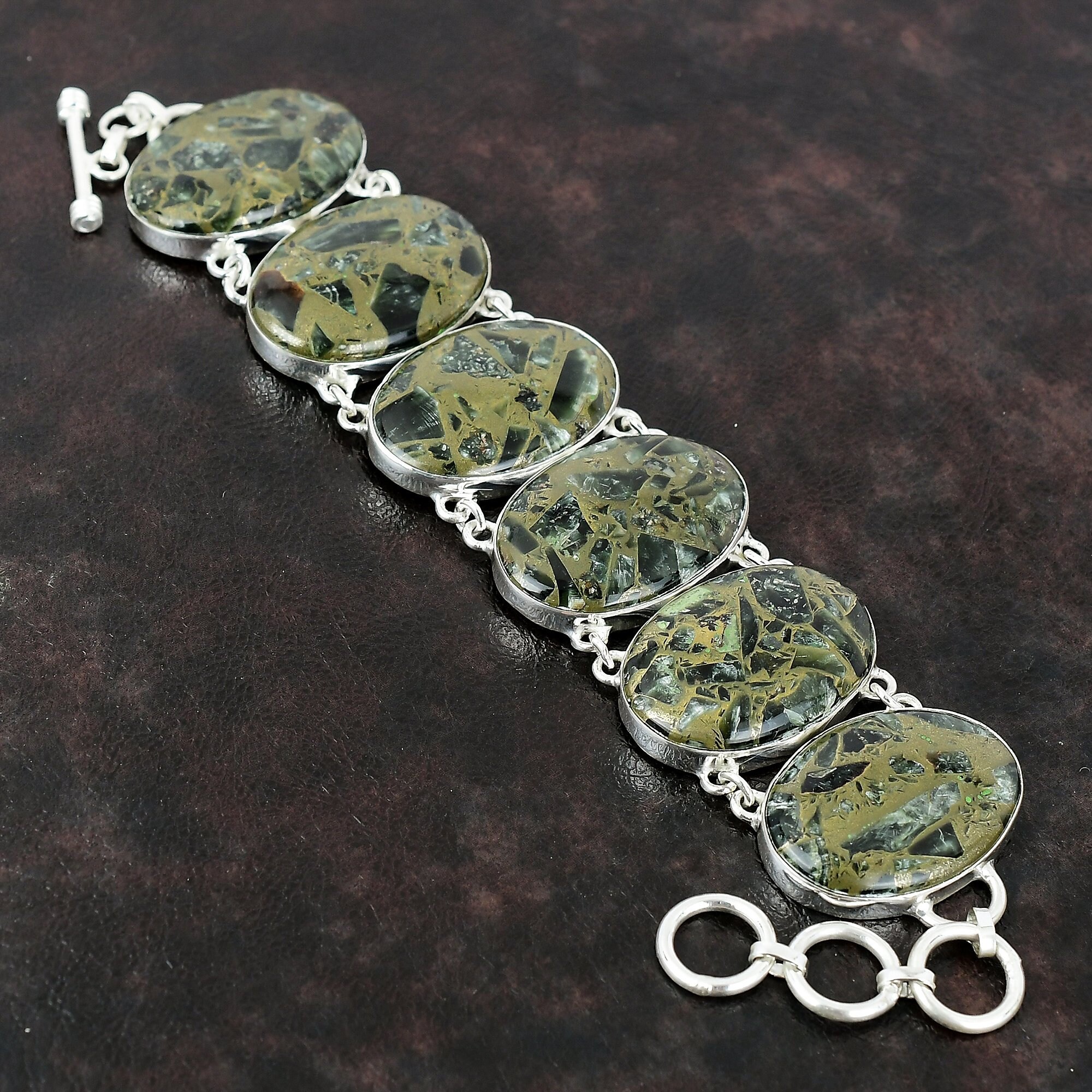 Handmade Seraphinite Bracelet: 925 Sterling Silver Adjustable Chain