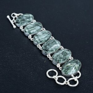 Handmade Seraphinite Bracelet: 925 Sterling Silver Adjustable Chain Handmade Seraphinite Bracelet: 925 Sterling Silver Adjustable Chain