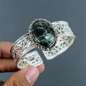 Handmade Seraphinite Cuff Bracelet: 925 Sterling Silver Adjustable Bangle Handmade Seraphinite Cuff Bracelet: 925 Sterling Silver Adjustable Bangle