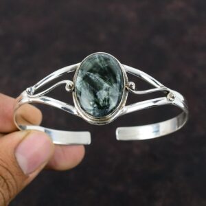 Handmade Seraphinite Cuff Bracelet: Adjustable 925 Sterling Silver Bangle Handmade Seraphinite Cuff Bracelet: Adjustable 925 Sterling Silver Bangle