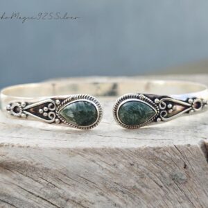 Handmade Seraphinite Gemstone 925 Sterling Silver Bangle Bracelet Handmade Seraphinite Gemstone 925 Sterling Silver Bangle Bracelet
