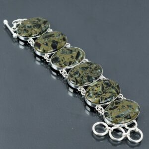 Handmade Seraphinite Gemstone Bracelet: 925 Sterling Silver Adjustable Chain